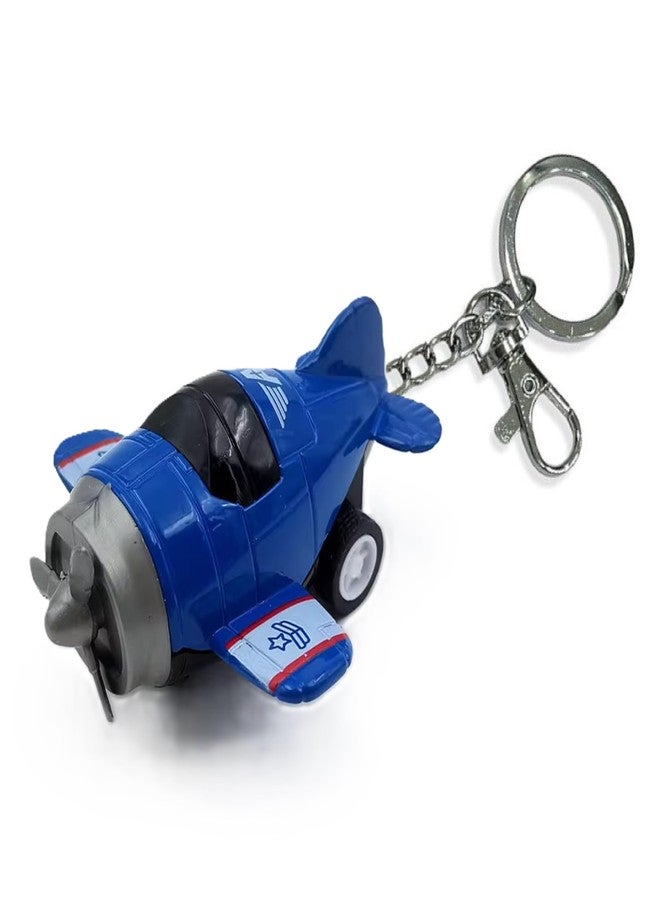 AUGEN Push & Go Metal Toy Car Bike Scooter Plane with Key Hook Keychain Showpice for Kids & Adults (Plane|Blue) - Image 1